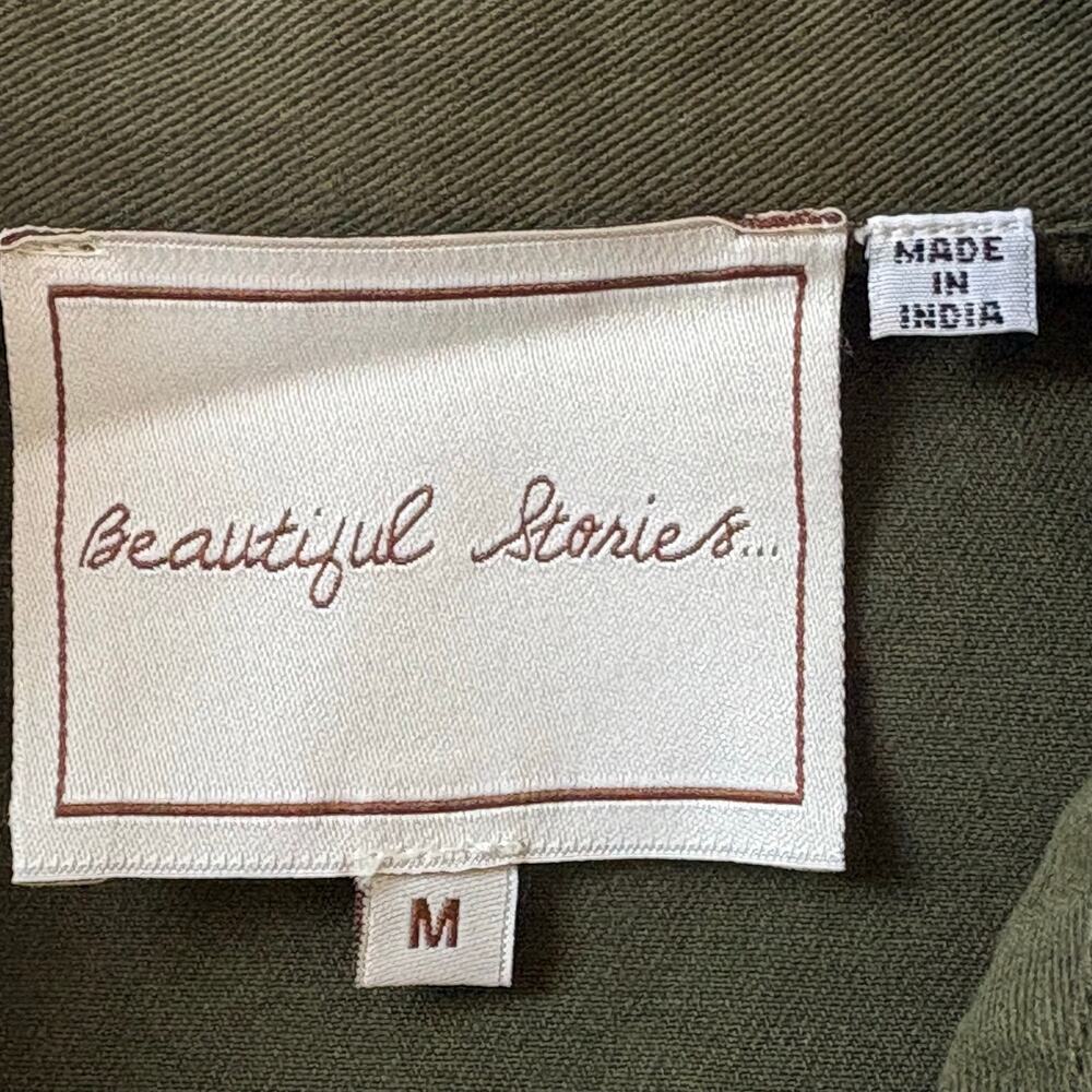 Anthropologie Beautiful Stories Embroidered Olive Jacket M Boho Metal Mirror - Picture 7 of 11